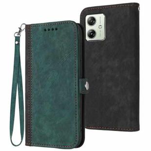 For Motorola Moto G54 Global Side Buckle Double Fold Hand Strap Leather Phone Case(Dark Green)