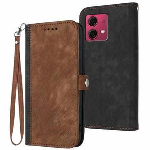 For Motorola Moto G84 5G Side Buckle Double Fold Hand Strap Leather Phone Case(Brown)