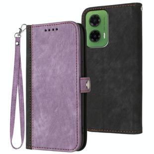 For Motorola Moto G35 Side Buckle Double Fold Hand Strap Leather Phone Case(Purple)