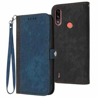 For Motorola Moto E7 Power Side Buckle Double Fold Hand Strap Leather Phone Case(Royal Blue)