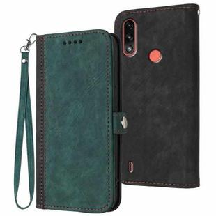 For Motorola Moto E7 Power Side Buckle Double Fold Hand Strap Leather Phone Case(Dark Green)