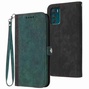 For Motorola Moto G42 Side Buckle Double Fold Hand Strap Leather Phone Case(Dark Green)