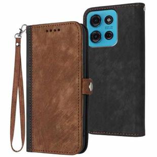 For Motorola Moto G75 5G Side Buckle Double Fold Hand Strap Leather Phone Case(Brown)