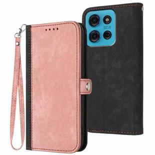 For Motorola Moto G75 5G Side Buckle Double Fold Hand Strap Leather Phone Case(Pink)
