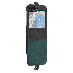 For Samsung Galaxy Z Flip5 Side Buckle Double Fold Leather Phone Case(Dark Green)