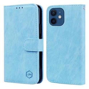 For iPhone 12 mini Skin Feeling Oil Leather Texture PU + TPU Phone Case(Light Blue)