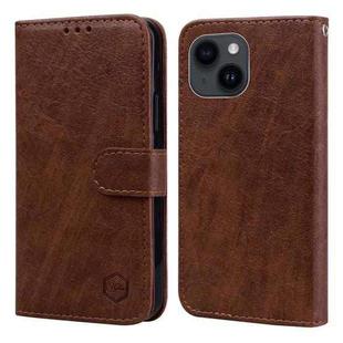 For iPhone 13 Skin Feeling Oil Leather Texture PU + TPU Phone Case(Brown)