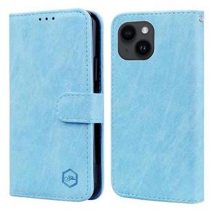 For iPhone 15 Skin Feeling Oil Leather Texture PU + TPU Phone Case(Light Blue)