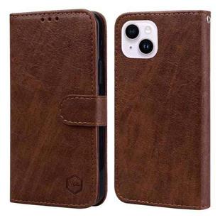 For iPhone 15 Plus Skin Feeling Oil Leather Texture PU + TPU Phone Case(Brown)