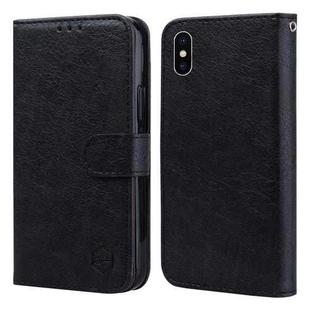 For iPhone X / XS Skin Feeling Oil Leather Texture PU + TPU Phone Case(Black)