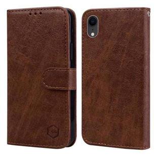 For iPhone XR Skin Feeling Oil Leather Texture PU + TPU Phone Case(Brown)