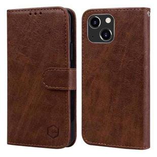 For iPhone 14 Plus Skin Feeling Oil Leather Texture PU + TPU Phone Case(Brown)