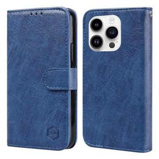 For iPhone 14 Pro Skin Feeling Oil Leather Texture PU + TPU Phone Case(Dark Blue)