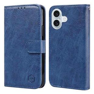 For iPhone 16 Plus Skin Feeling Oil Leather Texture PU + TPU Phone Case(Dark Blue)