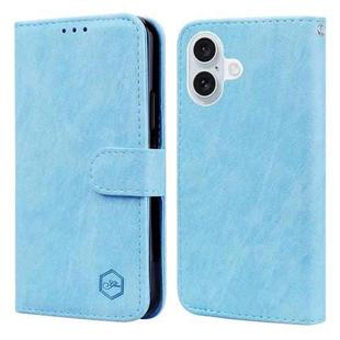 For iPhone 16 Plus Skin Feeling Oil Leather Texture PU + TPU Phone Case(Light Blue)