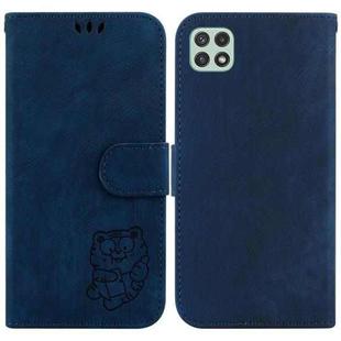 For Samsung Galaxy A22 5G Little Tiger Embossed Leather Phone Case(Dark Blue)