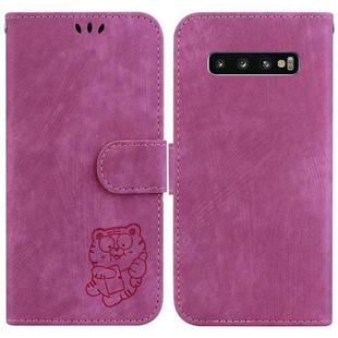 For Samsung Galaxy S10 Little Tiger Embossed Leather Phone Case(Rose Red)