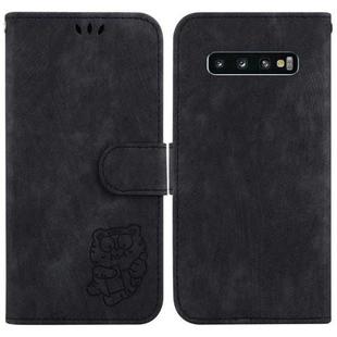 For Samsung Galaxy S10 Little Tiger Embossed Leather Phone Case(Black)