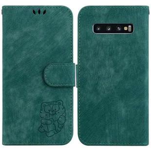 For Samsung Galaxy S10+ Little Tiger Embossed Leather Phone Case(Green)