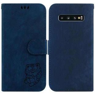 For Samsung Galaxy S10+ Little Tiger Embossed Leather Phone Case(Dark Blue)