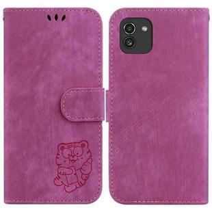 For Samsung Galaxy A03 166mm Little Tiger Embossed Leather Phone Case(Rose Red)