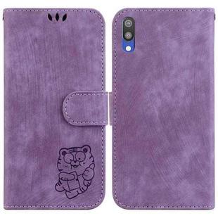For Samsung Galaxy A10 / M10 Little Tiger Embossed Leather Phone Case(Purple)