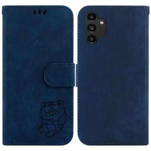 For Samsung Galaxy A13 4G Little Tiger Embossed Leather Phone Case(Dark Blue)