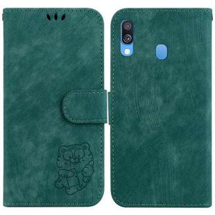 For Samsung Galaxy A40 Little Tiger Embossed Leather Phone Case(Green)