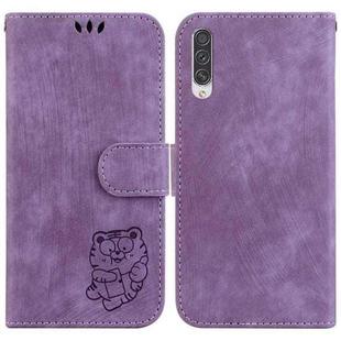 For Samsung Galaxy A50 / A30s Little Tiger Embossed Leather Phone Case(Purple)