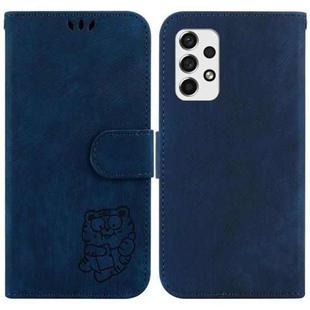 For Samsung Galaxy A73 5G Little Tiger Embossed Leather Phone Case(Dark Blue)