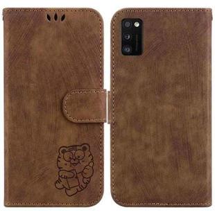For Samsung Galaxy A41 Little Tiger Embossed Leather Phone Case(Brown)