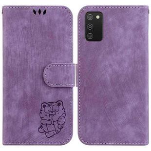 For Samsung Galaxy A02s US 164.2mm Little Tiger Embossed Leather Phone Case(Purple)