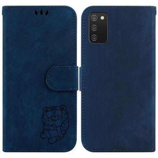 For Samsung Galaxy A02s EU 166.5mm Little Tiger Embossed Leather Phone Case(Dark Blue)