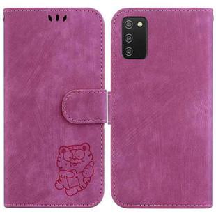For Samsung Galaxy A02s EU 166.5mm Little Tiger Embossed Leather Phone Case(Rose Red)