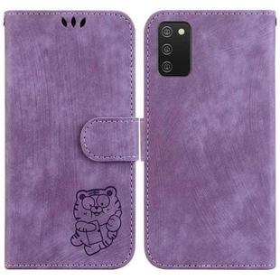 For Samsung Galaxy A03s US 164.2mm Little Tiger Embossed Leather Phone Case(Purple)