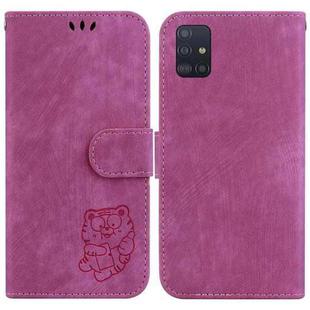 For Samsung Galaxy A51 Little Tiger Embossed Leather Phone Case(Rose Red)