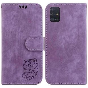 For Samsung Galaxy A71 Little Tiger Embossed Leather Phone Case(Purple)