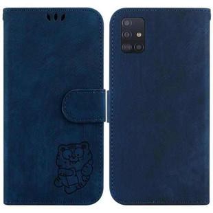 For Samsung Galaxy A71 5G Little Tiger Embossed Leather Phone Case(Dark Blue)