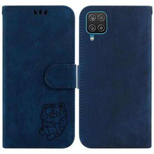 For Samsung Galaxy A12 Little Tiger Embossed Leather Phone Case(Dark Blue)