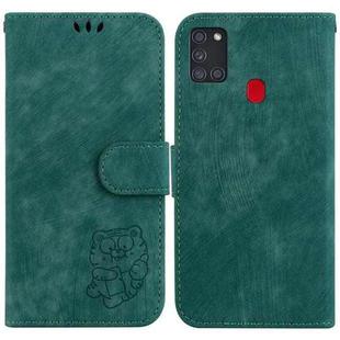 For Samsung Galaxy A21s Little Tiger Embossed Leather Phone Case(Green)