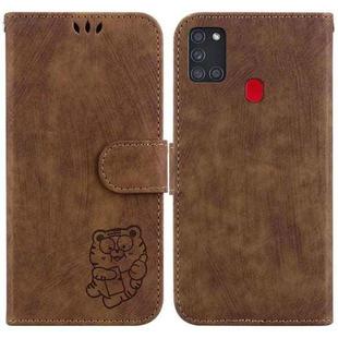 For Samsung Galaxy A21s Little Tiger Embossed Leather Phone Case(Brown)