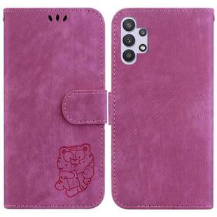 For Samsung Galaxy A32 5G Little Tiger Embossed Leather Phone Case(Rose Red)
