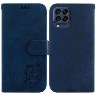 For Samsung Galaxy M33 5G Little Tiger Embossed Leather Phone Case(Dark Blue)