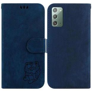 For Samsung Galaxy Note20 Little Tiger Embossed Leather Phone Case(Dark Blue)