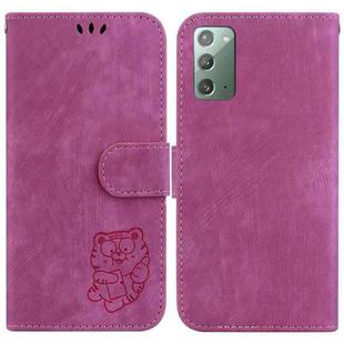 For Samsung Galaxy Note20 Little Tiger Embossed Leather Phone Case(Rose Red)