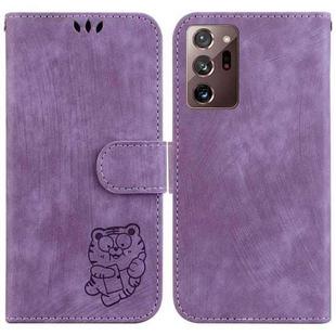 For Samsung Galaxy Note20 Ultra Little Tiger Embossed Leather Phone Case(Purple)