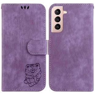 For Samsung Galaxy S21 5G Little Tiger Embossed Leather Phone Case(Purple)