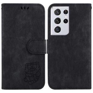 For Samsung Galaxy S21 Ultra 5G Little Tiger Embossed Leather Phone Case(Black)