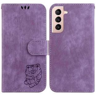 For Samsung Galaxy S22+ 5G Little Tiger Embossed Leather Phone Case(Purple)