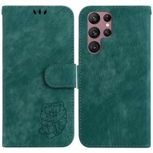 For Samsung Galaxy S22 Ultra 5G Little Tiger Embossed Leather Phone Case(Green)